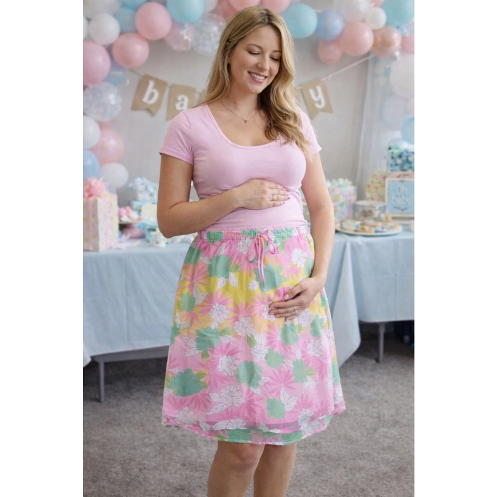 Floral SILK Mimi Maternity Knee Length Skirt S-M